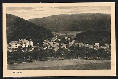 AK Antfeld, Ortsansicht im Waldpanorama