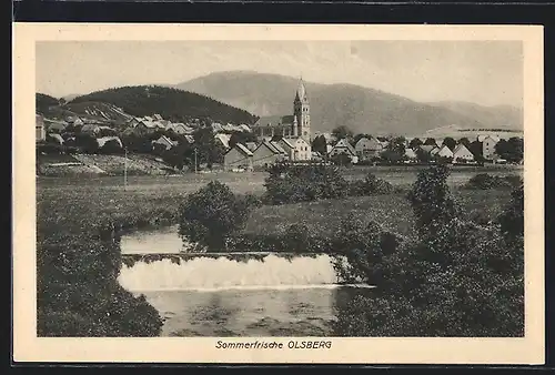 AK Olsberg, Ortsansicht mit Kirche vom Fluss aus