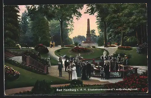 AK Bad Homburg v. d. H., Elisabethenbrunnen mit Landgrafendenkmal