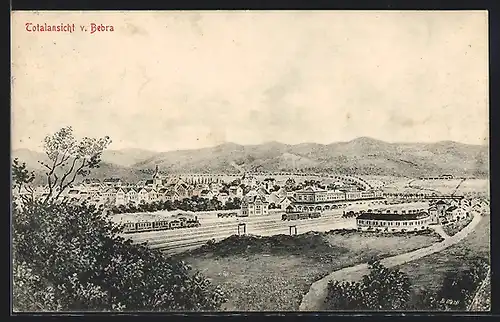 AK Bebra, Totalansicht mit Eisenbahn