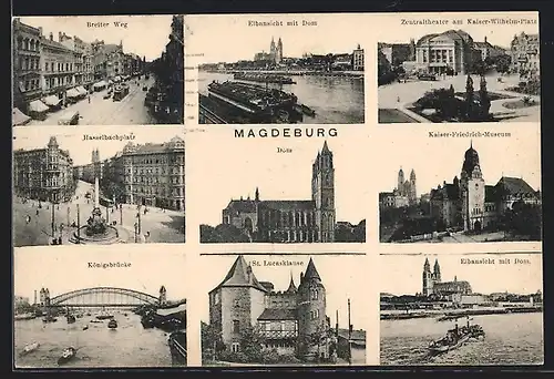 AK Magdeburg, Elbansicht, Königsbrücke, Kaiser-Friedrich-Museum