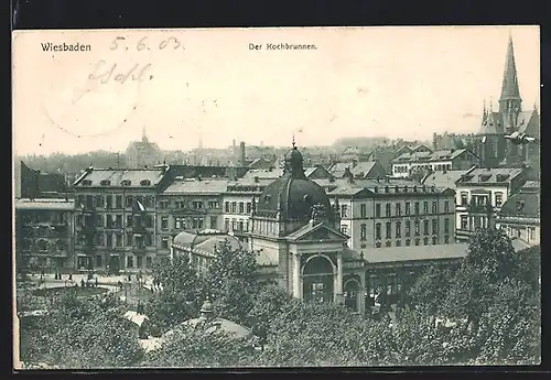 AK Wiesbaden, Kochbrunnen mit Kirche