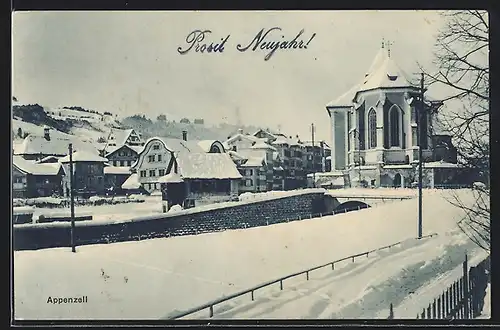 AK Appenzell, Ortsansicht mit Kirche im Schnee