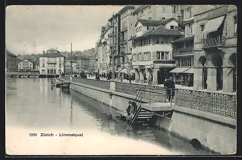 AK Zürich, Limmatquai mit Restaurant