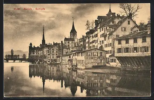 AK Zürich, Schipfe mit Buchbinderei R. Brock