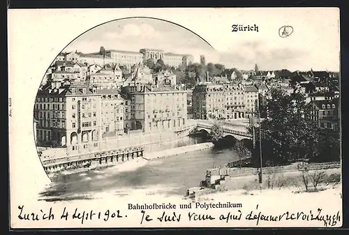 AK Zürich, Bahnhofbrücke und Polytechnikum