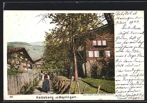 AK Hasleberg ob Meyringen, Ortspartie mit Frau