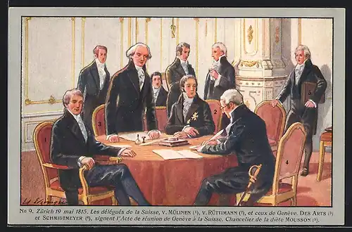 Künstler-AK Zürich, 19 mai 1815, Les délégués de la Suisse