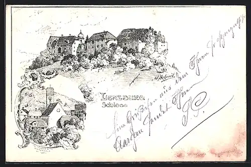 Lithographie Lenzburg, Schloss, Kirche