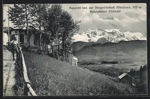 AK Albishorn, Aussicht von der Bergwirtschaft Albishorn mit Glärnisch