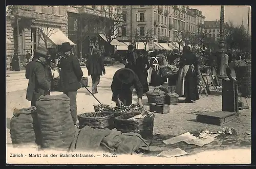 AK Zürich, Markt an der Bahnhofstrasse