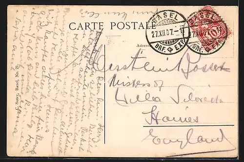 AK Basel, Blick auf Alt-Basel mit dem Rhein im Vordergrund