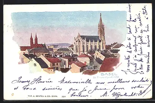 Künstler-AK Basel, St. Elisabethenkirche