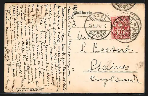 AK Basel, Uferpromenade am Rhein