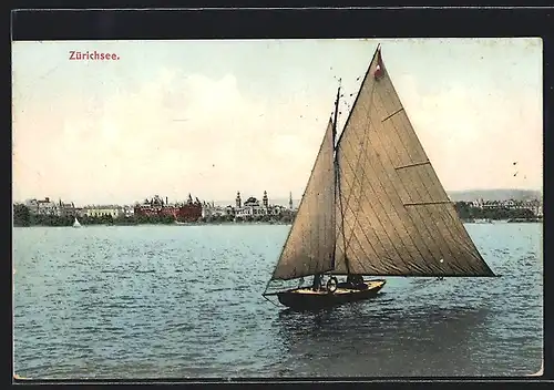 AK Zürich, Segelboot mit weit aufgefierten Segeln