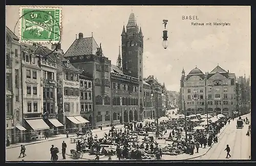 AK Basel, Rathaus mit Marktplatz