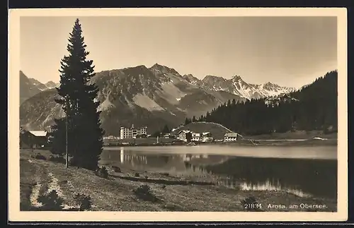 AK Arosa am Obersee, idyllischer Blick über den See