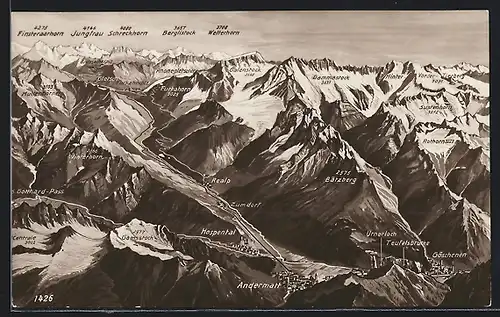 AK Andermatt, Ort mit Bergpanorama, Wetterhorn, Berglistock, Jungfrau und weitere