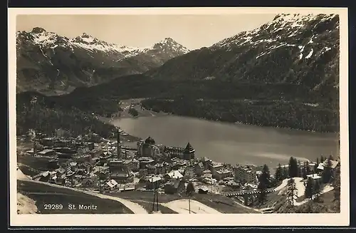 AK St. Moritz, Ortsansicht aus der Vogelschau