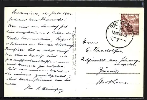 AK Pontresina, Ortsansicht aus der Vogelschau