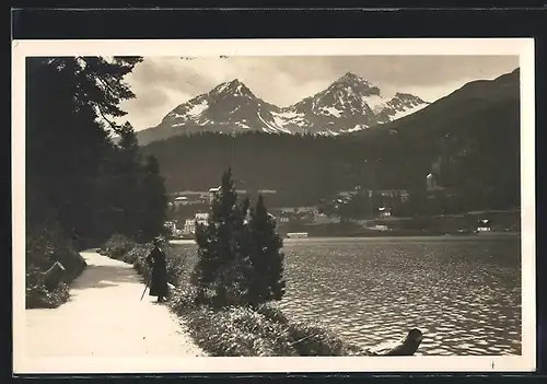 AK St. Moritz, See mit Blick auf Piz Julier