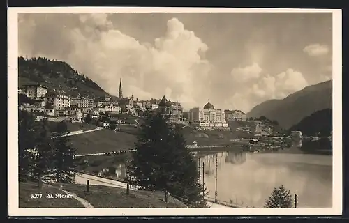 AK St. Moritz, Ortsansicht mit See