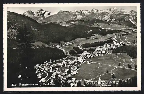 AK Pontresina, Ortsansicht gegen Julierkette