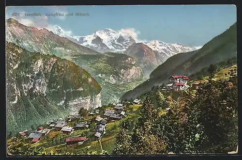 AK Isenfluh, Ortsansicht mit Jungfrau und Mönch