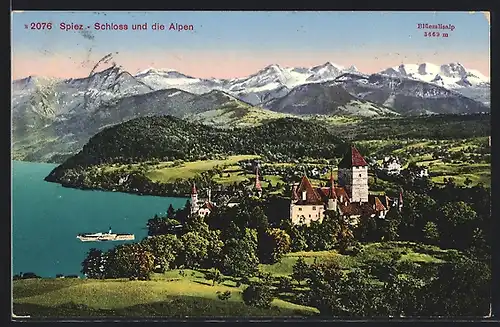AK Spiez, Schloss und die Alpen