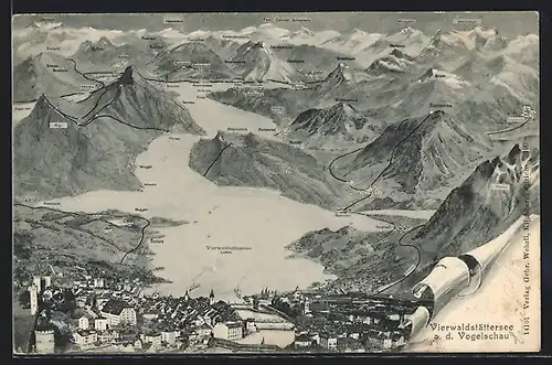 AK Weggis, Vierwaldstättersee mit Meggen, Seeburg und Rigi