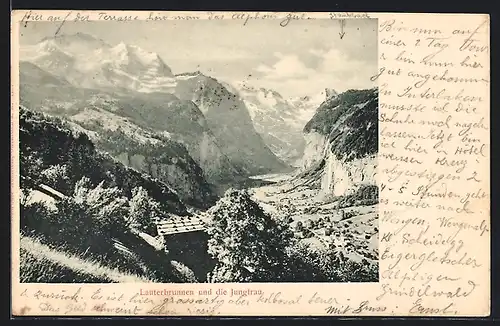 AK Lauterbrunnen, Ortsansicht im Tal mit Jungfrau