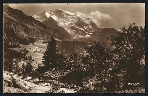 AK Wengen, Berghütte gegen Gebirgsmassiv