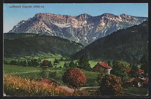 AK Eigental, Ortsansicht gegen Gebirgsmassiv