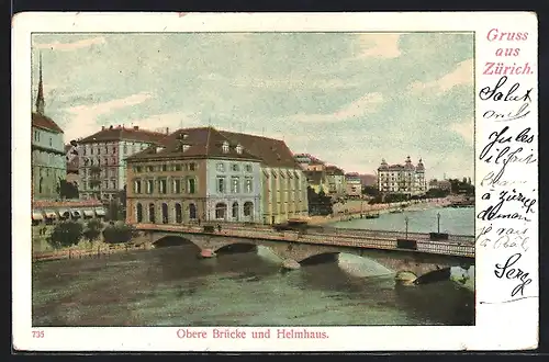 AK Zürich, Obere Brücke und Helmhaus