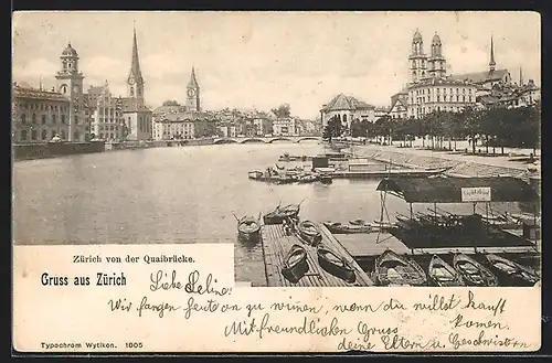 AK Zürich, Ortsansicht von der Quaibrücke