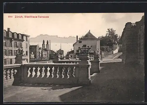 AK Zürich, Strassenpartie an der Stadthaus-Terrasse