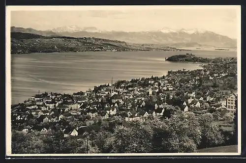 AK Horgen, Ortsansicht am Wasser aus der Vogelschau