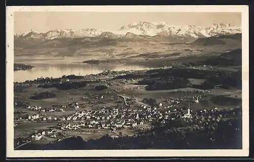AK Adliswil, Ortsansicht gegen Zürichsee und Glärnischgruppe