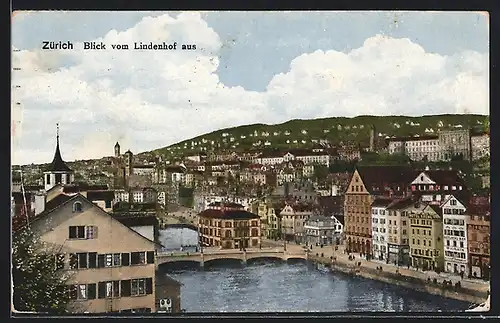 AK Zürich, Blick vom Lindenhof aus