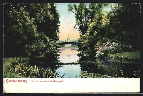 AK Berlin-Charlottenburg, kleine Brücke im Schlossgarten