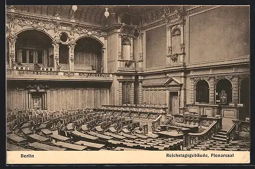 AK Berlin-Tiergarten, Innenansicht des Reichstagsgebäudes, Plenar-Saal