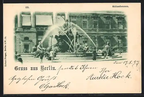 AK Berlin, Schlossbrunnen mit Passanten