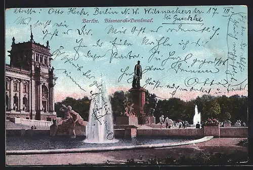 AK Berlin, Bismarck-Denkmal mit Springbrunnen