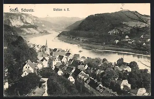 AK Wehlen a. E. /Sächs. Schweiz, Blick auf das Elbtal