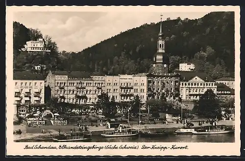 AK Bad Schandau, Elbsandsteingebirge, der Kneipp-Kurort mit Dampfern