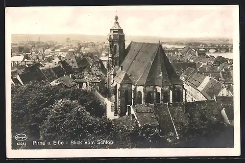 AK Pirna a. Elbe, Blick vom Schloss auf den Ort