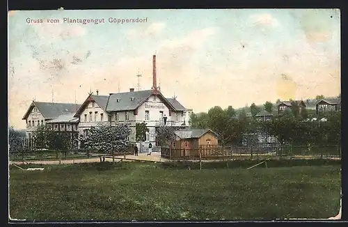 AK Göppersdorf, Blick zum Plantagengut Obstweinschänke