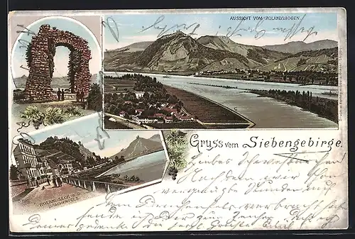 AK Rolandseck, Aussicht vom Rolandsbogen und Drachenfels