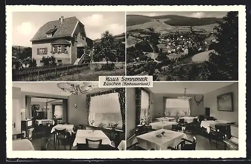 AK Züschen (Hochsauerland), Haus Sonneneck, Innen- und Aussernansicht