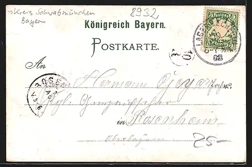 Lithographie Lager Lechfeld, Ortsansicht aus der Vogelschau, Offiziersbaracke